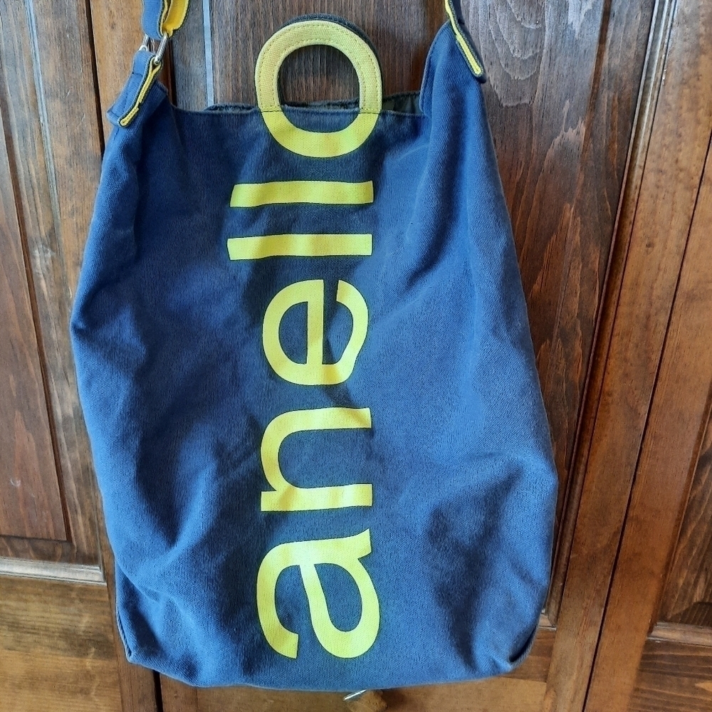 Anello Limited Edition top handle crossbody blue yellow canvas tote bag - Picture 4 of 12